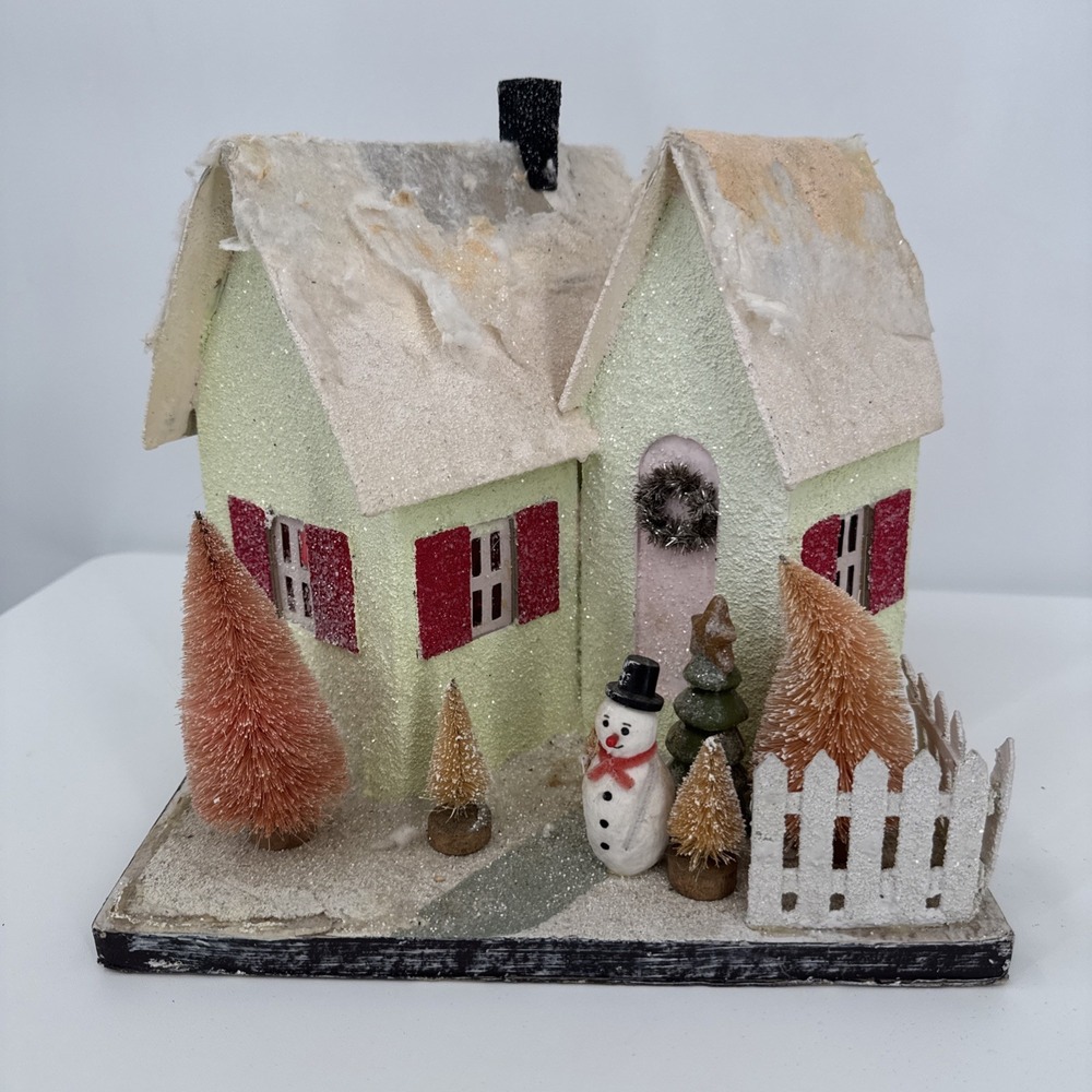 Vintage Christmas Cardboard Glitter House